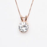 Gold Diamond Necklace - Round Diamond Pendant - April Birthstone Necklace