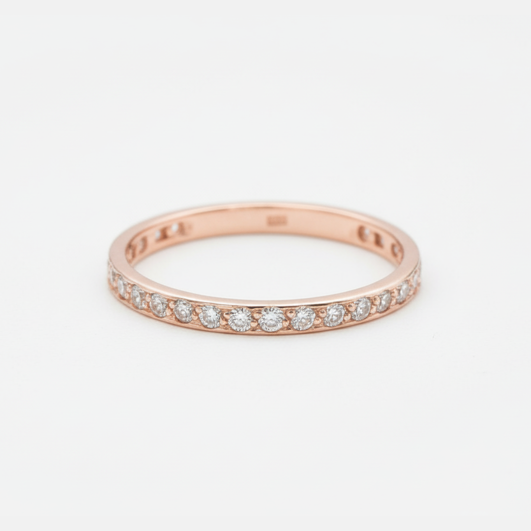 Rose Gold Diamond Ring - Sparkly Stackable Ring - Pink Eternity Band made in Rose Gold Vermeil. Ideal for everyday wear and perfect for birthday gifting and special occasions.