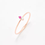 14k Solid Rose Gold Ring with Natural Diamond, and Natural Ruby Gemstones, for minimalist jewelry.