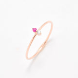 14k Solid Rose Gold Ring with Natural Diamond, and Natural Ruby Gemstones, for minimalist jewelry.