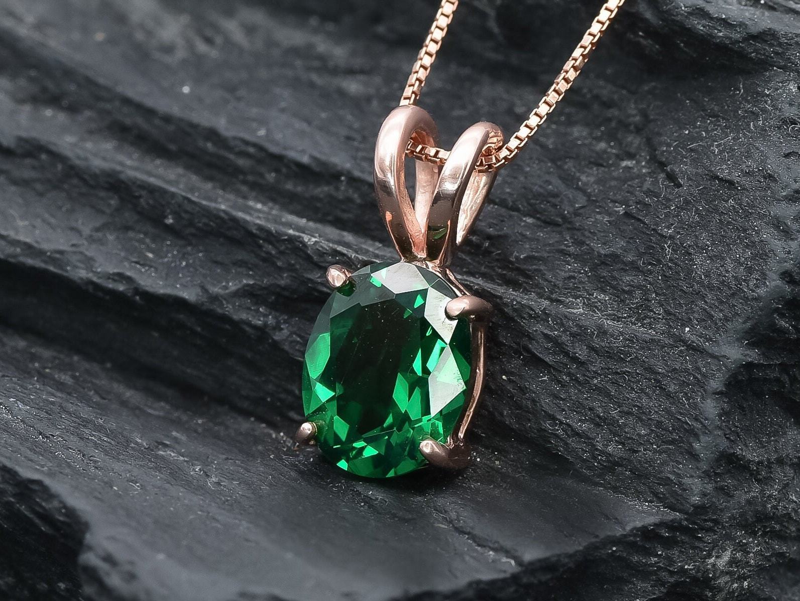 Stunning Rose Gold Vermeil Pendant featuring an Oval Created Green Emerald, perfect for daily wear and meaningful gifts.