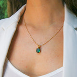 Rose Gold Vermeil Emerald Pendant with Oval Created Green Emerald, ideal for May birthdays and special occasions.
