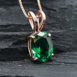Created Emerald Pendant made in Rose Gold Vermeil with Oval Created Green Emerald in Prong setting, May Birthstone gift idea, symbolizes, ideal for everyday wear and perfect for birthday gifting and special occasions.