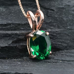 Created Emerald Pendant made in Rose Gold Vermeil with Oval Created Green Emerald in Prong setting, May Birthstone gift idea, symbolizes, ideal for everyday wear and perfect for birthday gifting and special occasions.