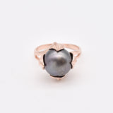 Black Pearl Gold Ring - Pearl Leaf Ring - Genuine Black Pearl Ring