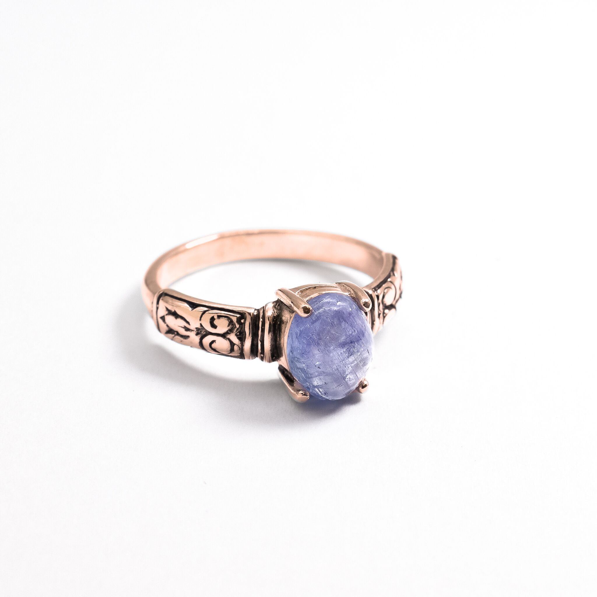 Rose Gold Tribal Ring, Natural Tanzanite Ring, Vintage Purple Ring