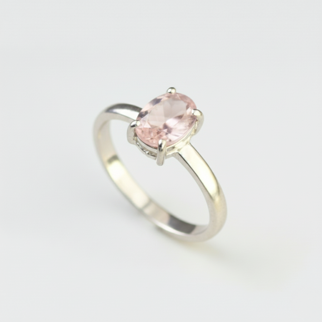 Rose Quartz Ring - Pink Oval Ring - Classic Solitaire Ring made in 925 Sterling Silver. Ideal for everyday wear and perfect for birthday gifting and special occasions.