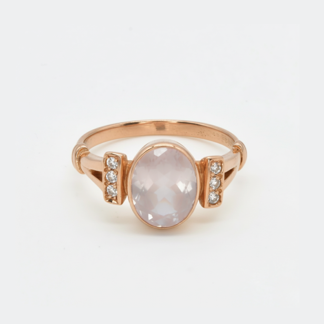 Rose Quartz Ring - Pink Oval Ring -Rose Gold Ring made in Rose Gold Vermeil. Ideal for everyday wear and perfect for birthday gifting and special occasions.
