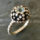 Round Blue Topaz Ring - Genuine Blue Topaz Ring - Artistic Silver Ring