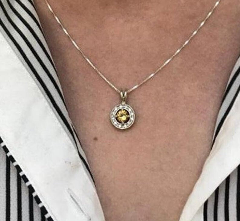 Round Citrine Pendant with CZ accent stones
