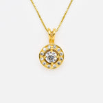 18k Yellow gold plated necklace with Diamond April birthstone in diamond cut and prong setting. Sparkly necklace ideal for special occasions and anniversary present. Round Diamond Necklace for eternal love, purity, and inner strength.