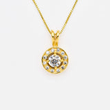 18k Yellow gold plated necklace with Diamond April birthstone in diamond cut and prong setting. Sparkly necklace ideal for special occasions and anniversary present. Round Diamond Necklace for eternal love, purity, and inner strength.