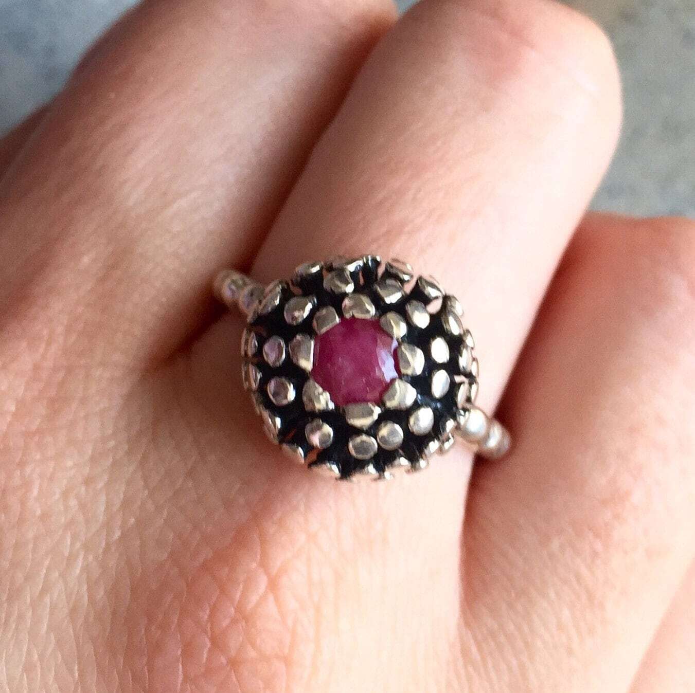 Elegant 925 Sterling Silver Natural Ruby Ring, featuring a vibrant red ruby, perfect for birthdays and special moments.