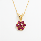 Natural Ruby Pendant made in 18k Gold Vermeil with Round Natural Red Ruby in Cluster setting, July Birthstone gift idea, symbolizes nobility, purity, and passion, ideal for everyday wear and perfect for birthday gifting and special occasions.
