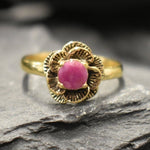 Charming 18k Gold Vermeil Ring with a stunning round natural red ruby, ideal for everyday elegance and July birthday gifts.