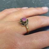 Elegant 18k Gold Vermeil Ruby Ring featuring a vibrant round natural red ruby, perfect for special occasions and July birthdays.