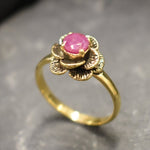 Natural Ruby Ring made in 18k Gold Vermeil with Round Natural Red Ruby in Prong setting, July Birthstone gift idea, symbolizes nobility, purity, and passion, ideal for everyday wear and perfect for birthday gifting and special occasions.