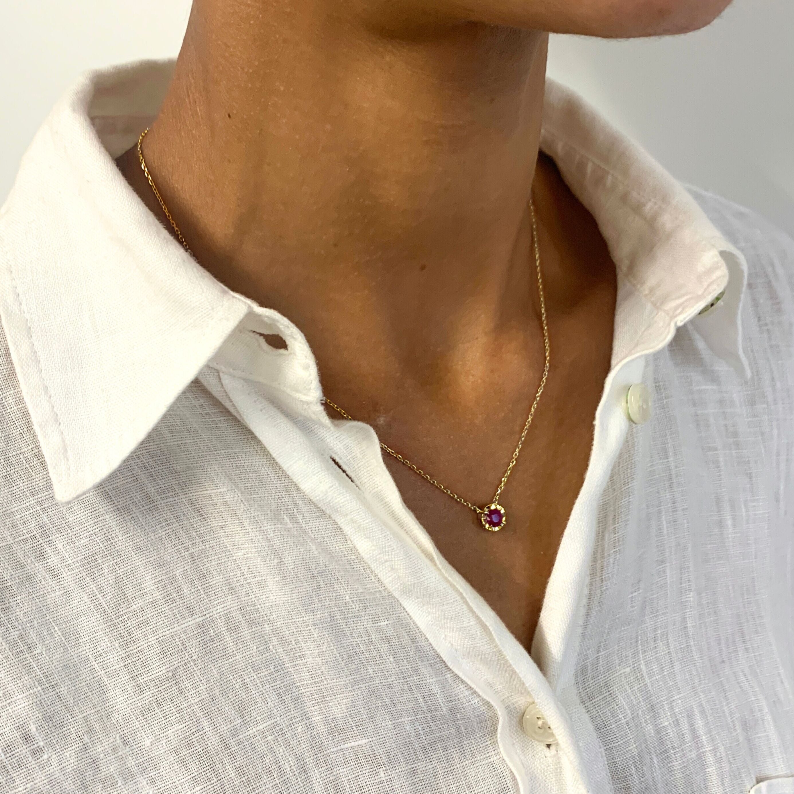 Genuine Ruby Necklace, Solid Gold Ruby Necklace, Real Ruby Pendant worn by model