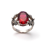 Stunning 925 Sterling Silver Ring featuring an Oval Created Red Ruby, a symbol of passion and ideal for gifting.