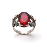 Stunning 925 Sterling Silver Ring featuring an Oval Created Red Ruby, a symbol of passion and ideal for gifting.