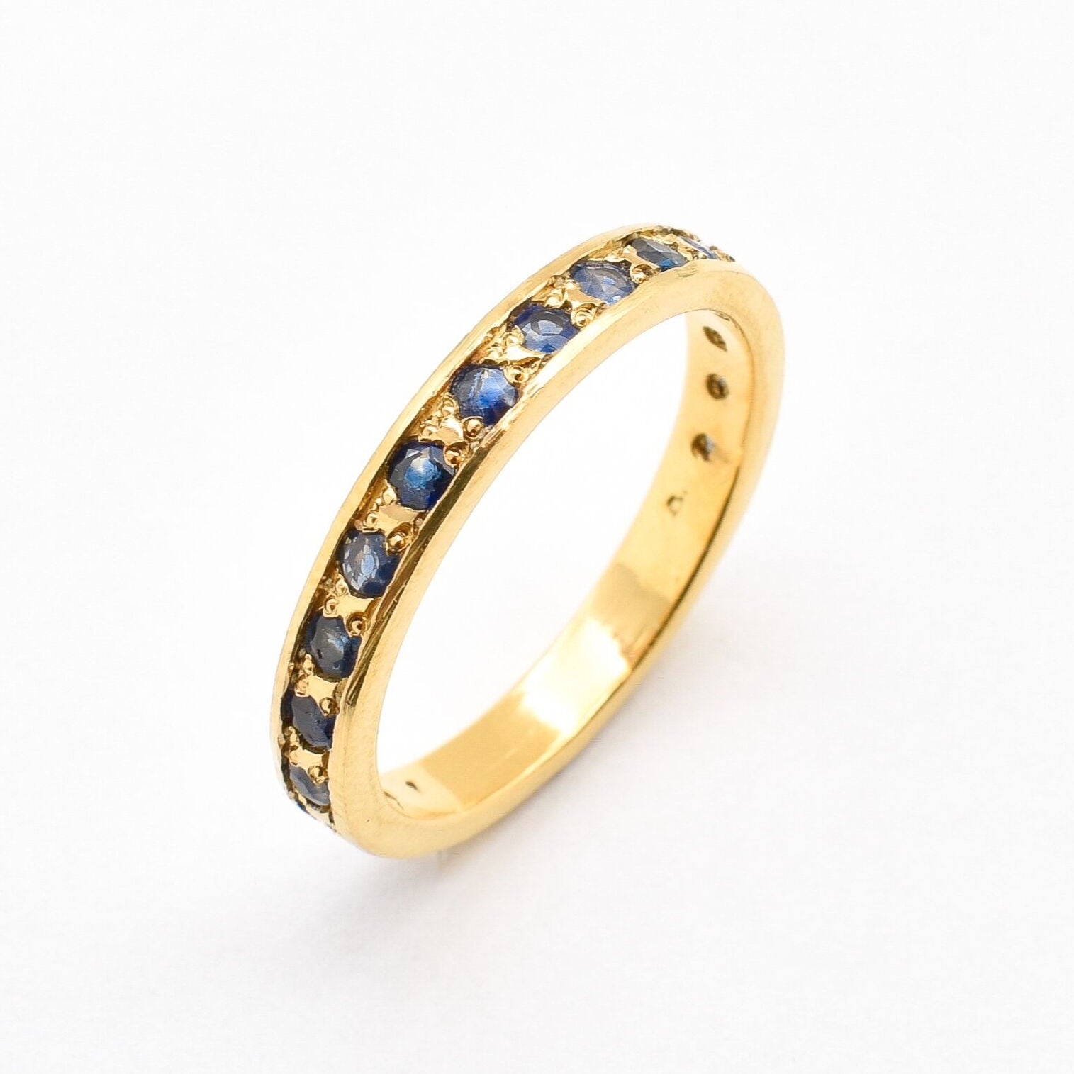 Natural Sapphire Ring made in 18k Gold Vermeil with Round Natural Blue Sapphire in Channel-Set setting, September Birthstone gift idea, symbolizes sincerity, truth, and faithfulness, ideal for everyday wear and perfect for birthday gifting and special occasions.