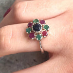 Cluster setting 925 Sterling Silver ring featuring a stunning round Natural Blue Sapphire, perfect for September birthdays.