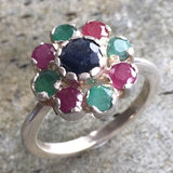 Natural Sapphire Ring made in 925 Sterling Silver with Round Natural Blue Sapphire in Cluster setting, September Birthstone gift idea, symbolizes sincerity, truth, and faithfulness, ideal for everyday wear and perfect for birthday gifting and special occasions.