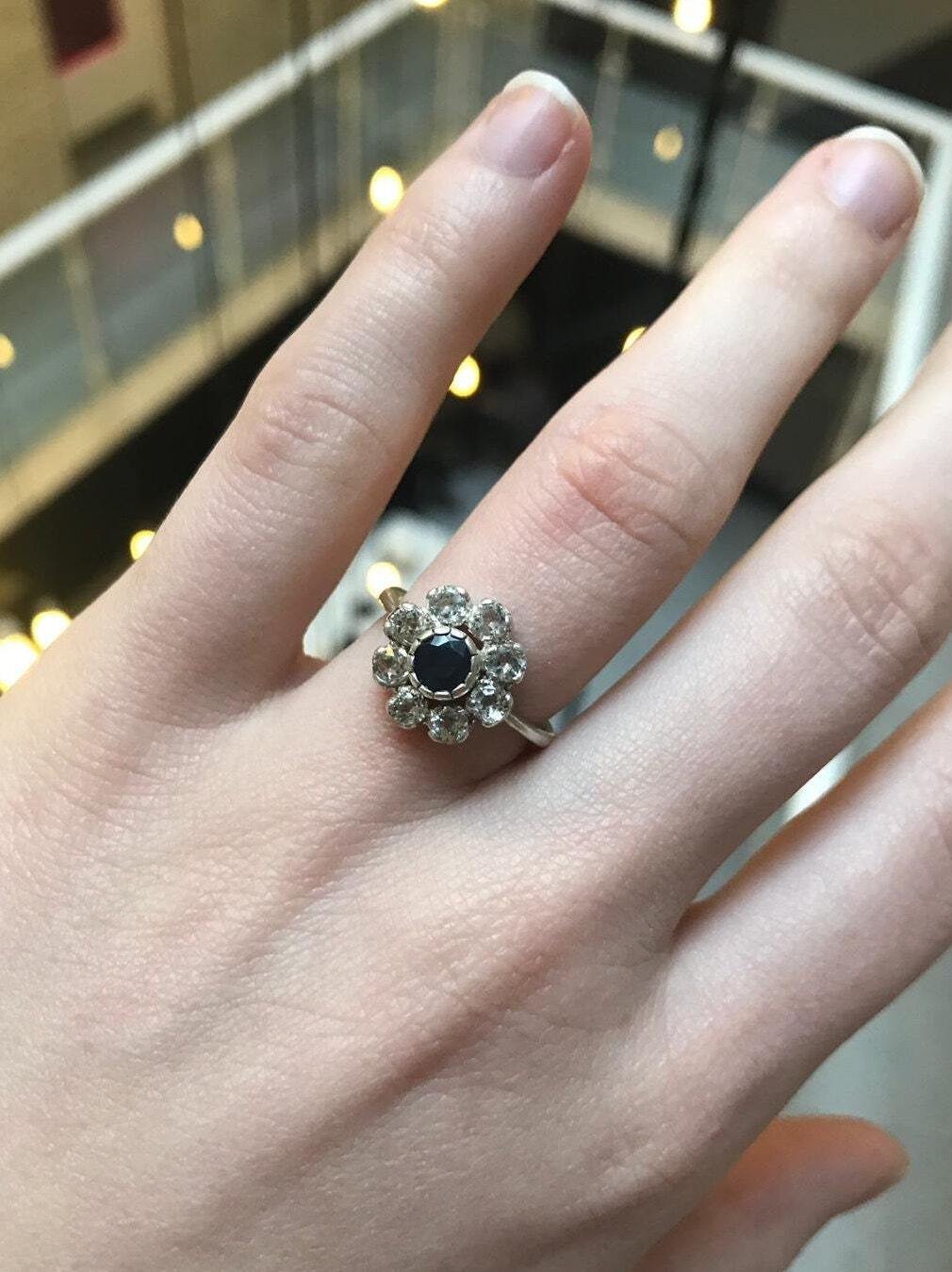 Stylish cluster sapphire ring in 925 sterling silver, perfect for September birthdays and special occasions.