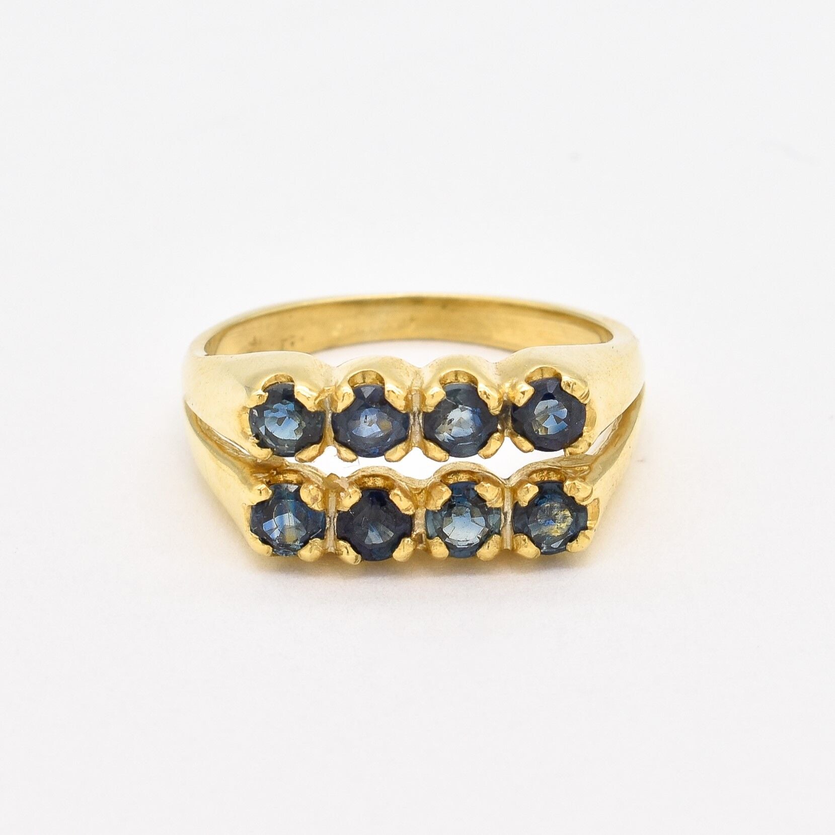 Gold Sapphire Ring, Natural Sapphire, Double Band, September Birthstone, Vintage Ring, Blue Band, Antique Ring, Gold Plated Ring, Vermeil