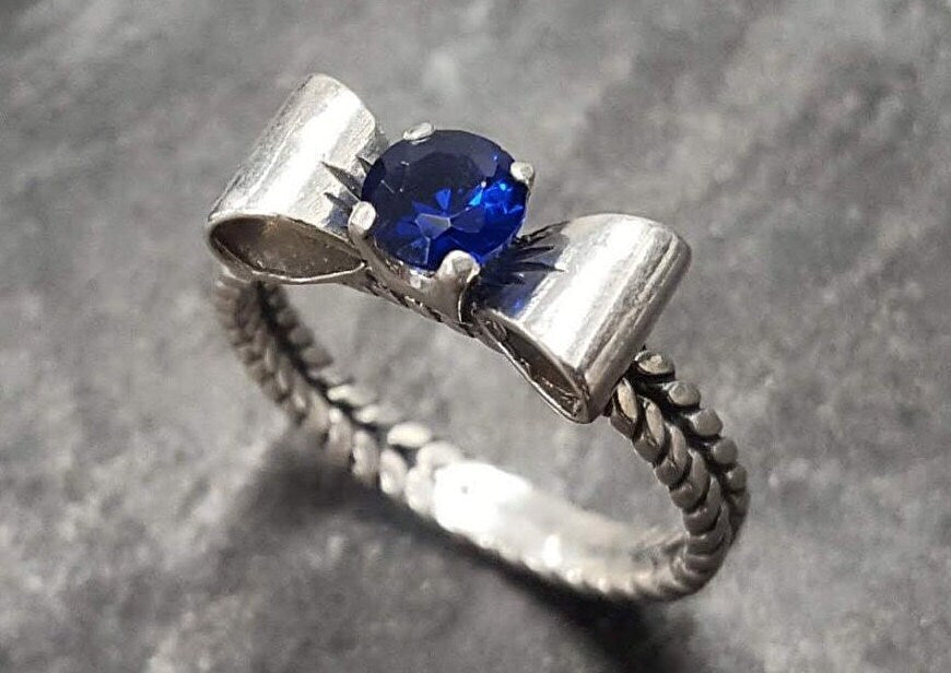 Sapphire Silver Ring - Blue Ribbon Ring - Bow Silver Ring – Adina Stone ...