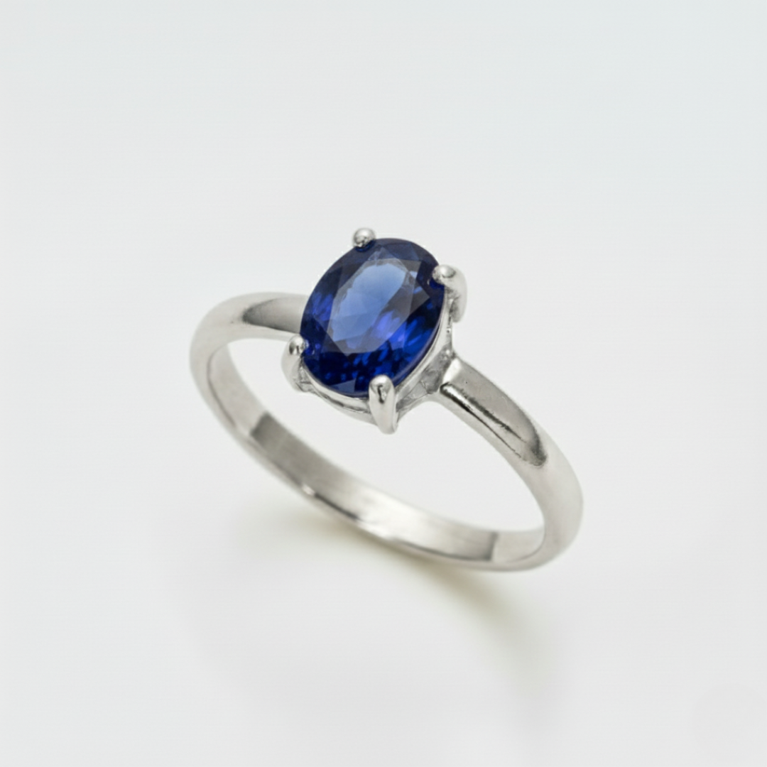 Created Sapphire Ring made in 925 Sterling Silver with Oval Created Blue Sapphire in Prong setting, September Birthstone gift idea, symbolizes sincerity, truth, and faithfulness, ideal for everyday wear and perfect for birthday gifting and special occasions.