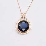 Created Sapphire Pendant made in Rose Gold Vermeil with Round Created Blue Sapphire in Bezel setting, September Birthstone gift idea, symbolizes sincerity, truth, and faithfulness, ideal for everyday wear and perfect for birthday gifting and special occasions.
