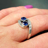925 Sterling Silver Sapphire Ring featuring a Round Created Blue Sapphire in a Two-Stone setting, perfect for birthdays and special occasions.