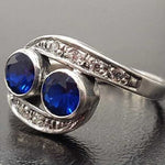 Created Sapphire Ring made in 925 Sterling Silver with Round Created Blue Sapphire in Two-Stone setting, September Birthstone gift idea, symbolizes sincerity, truth, and faithfulness, ideal for everyday wear and perfect for birthday gifting and special occasions.