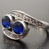 Created Sapphire Ring made in 925 Sterling Silver with Round Created Blue Sapphire in Two-Stone setting, September Birthstone gift idea, symbolizes sincerity, truth, and faithfulness, ideal for everyday wear and perfect for birthday gifting and special occasions.