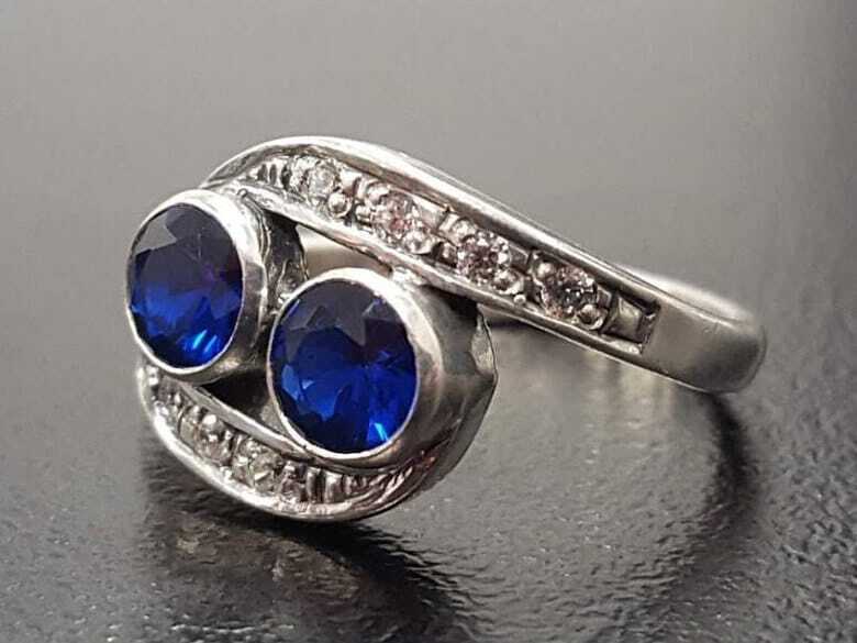 Created Sapphire Ring made in 925 Sterling Silver with Round Created Blue Sapphire in Two-Stone setting, September Birthstone gift idea, symbolizes sincerity, truth, and faithfulness, ideal for everyday wear and perfect for birthday gifting and special occasions.