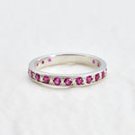 Silver Alexandrite Ring, Pink Eternity Ring, Pink Stackable Band front view