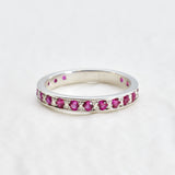 Silver Alexandrite Ring, Pink Eternity Ring, Pink Stackable Band front view