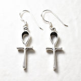 Ankh Earrings set in Solid 925 Sterling Silver, Religious Cross Dangling Earrings gift idea for her
