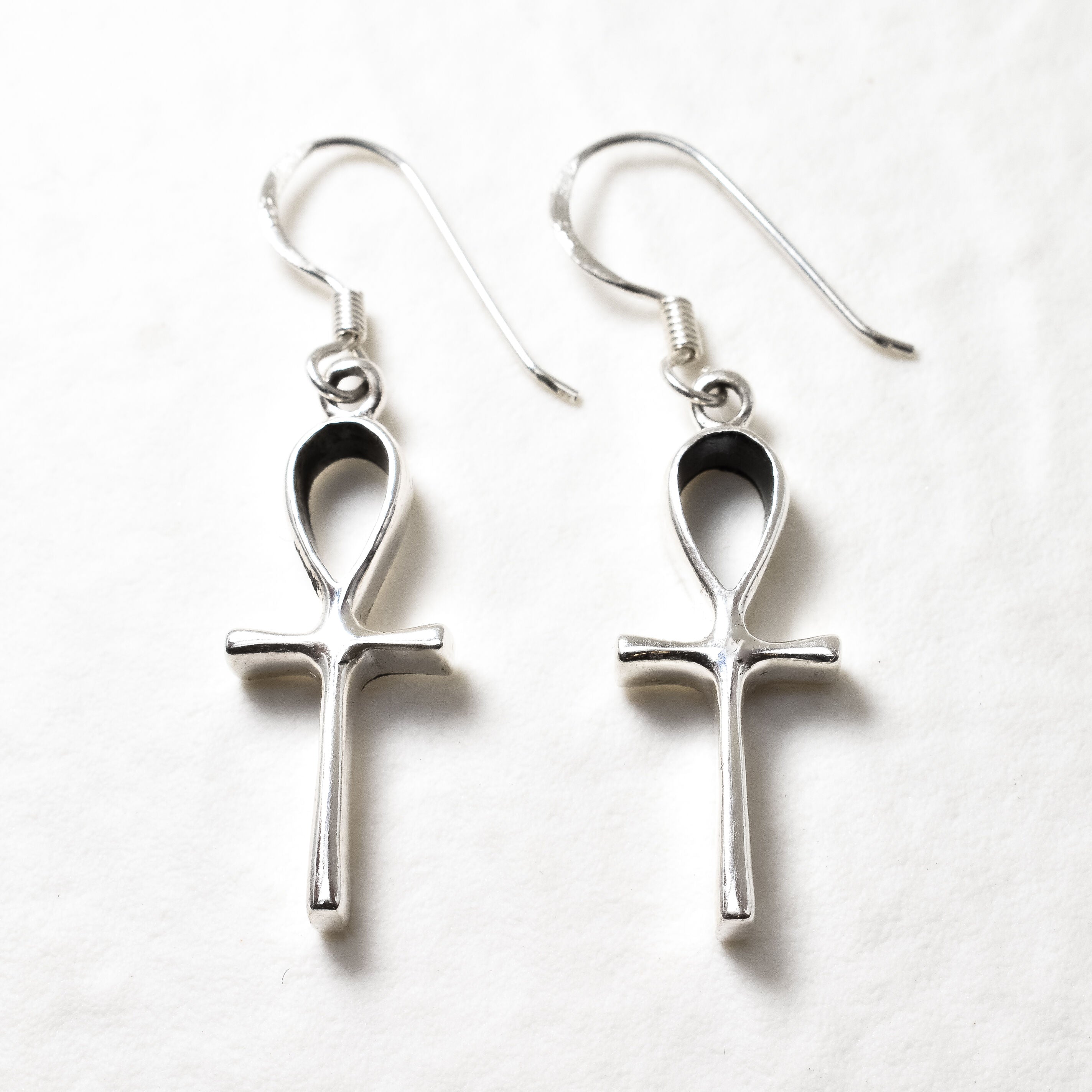 Ankh Earrings set in Solid 925 Sterling Silver, Religious Cross Dangling Earrings gift idea for her