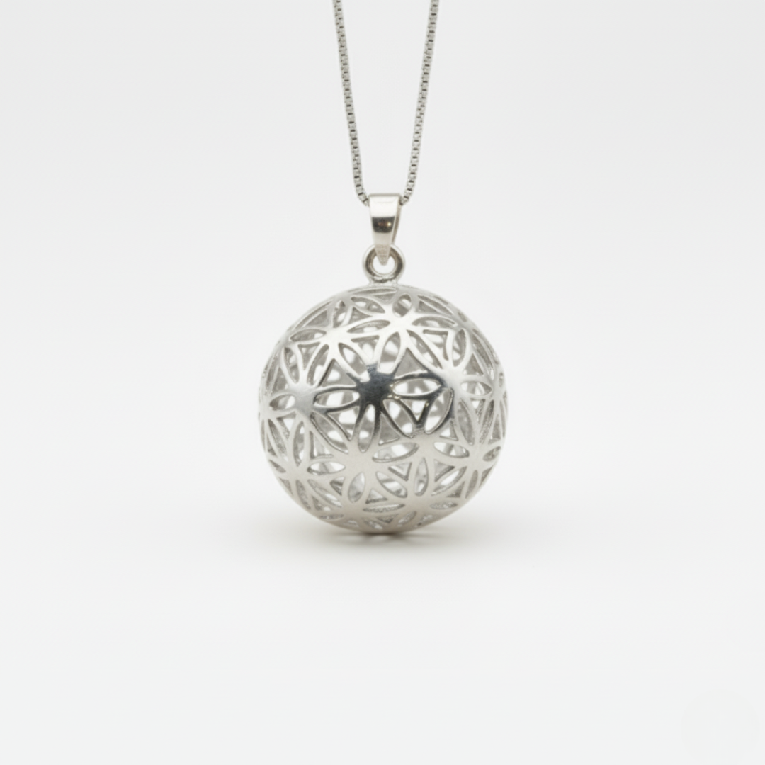 Silver Ball Pendant - Silver Floral Necklace - Flower of Life made in 925 Sterling Silver. Ideal for everyday wear and perfect for birthday gifting and special occasions.