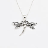 Silver Dragonfly Necklace, Insect Necklace, Vintage Dragonfly Pendant
