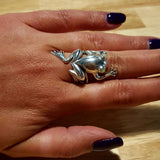 Silver Frog Ring - Opal Frog Ring - Statement Frog Ring