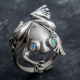 Silver Frog Ring - Opal Frog Ring - Statement Frog Ring