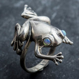 Silver Frog Ring - Opal Frog Ring - Statement Frog Ring