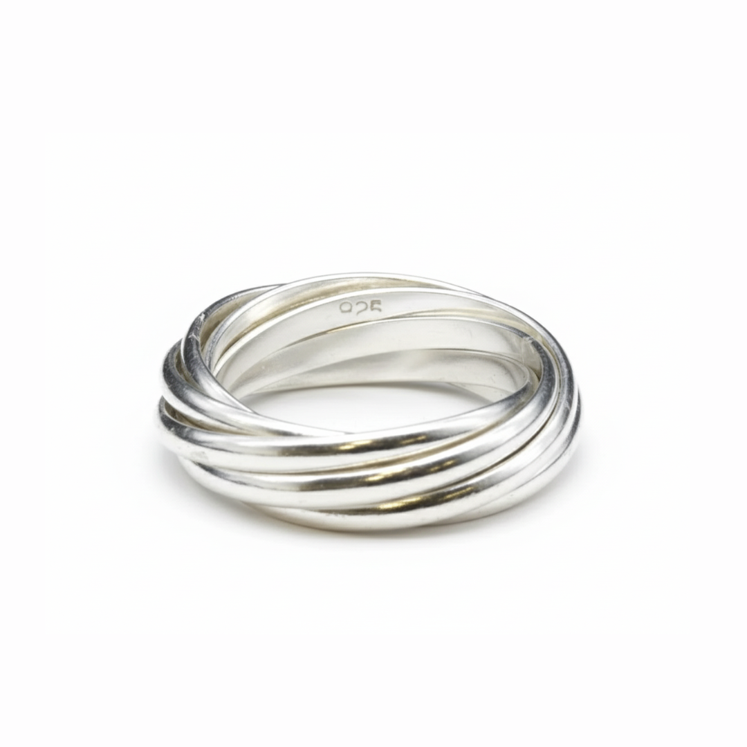 Elegant silver rolling ring featuring five strands in 925 Sterling Silver, ideal for everyday style and thoughtful gifting.