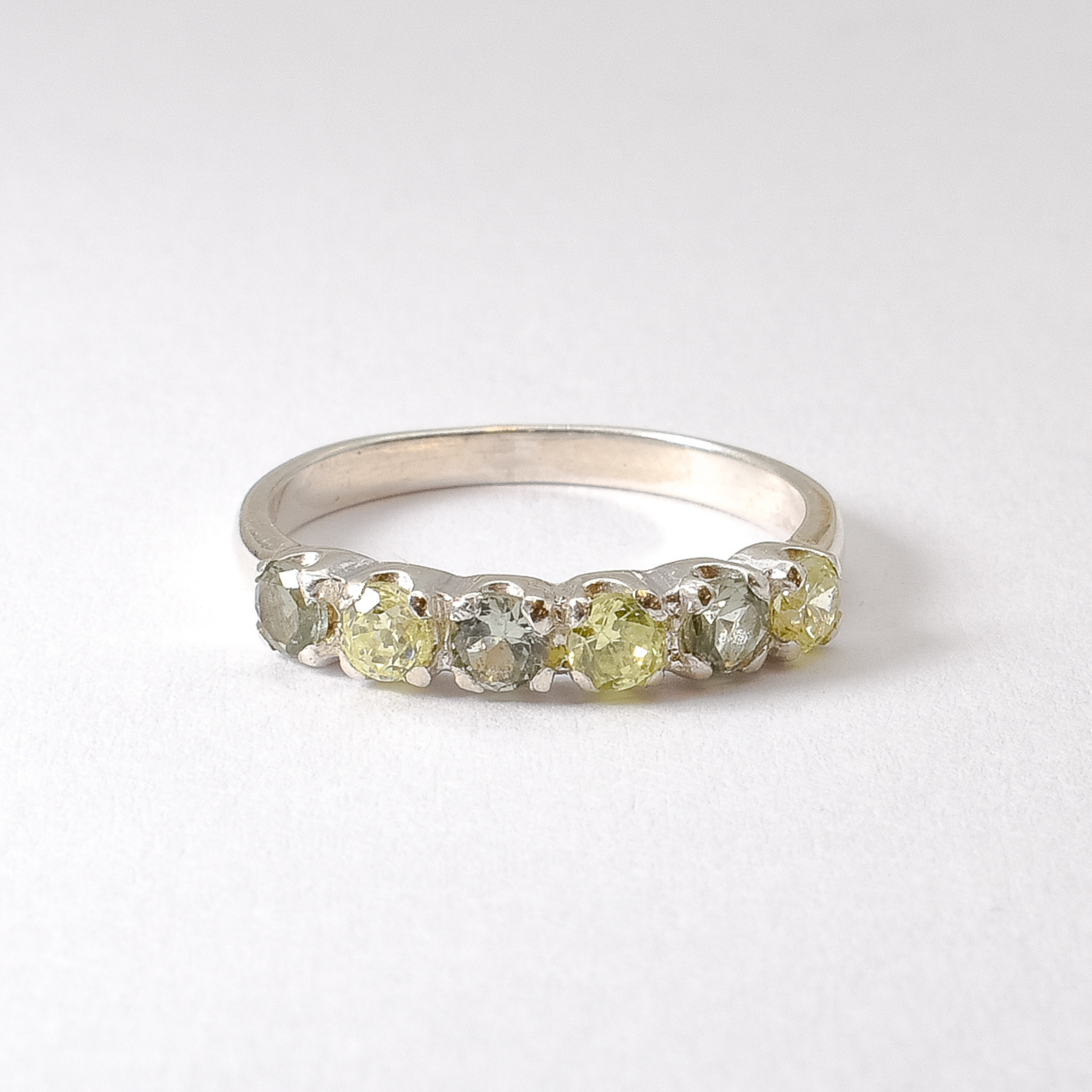 Silver Peridot Ring, Half Eternity Band, Multi Stone Ring