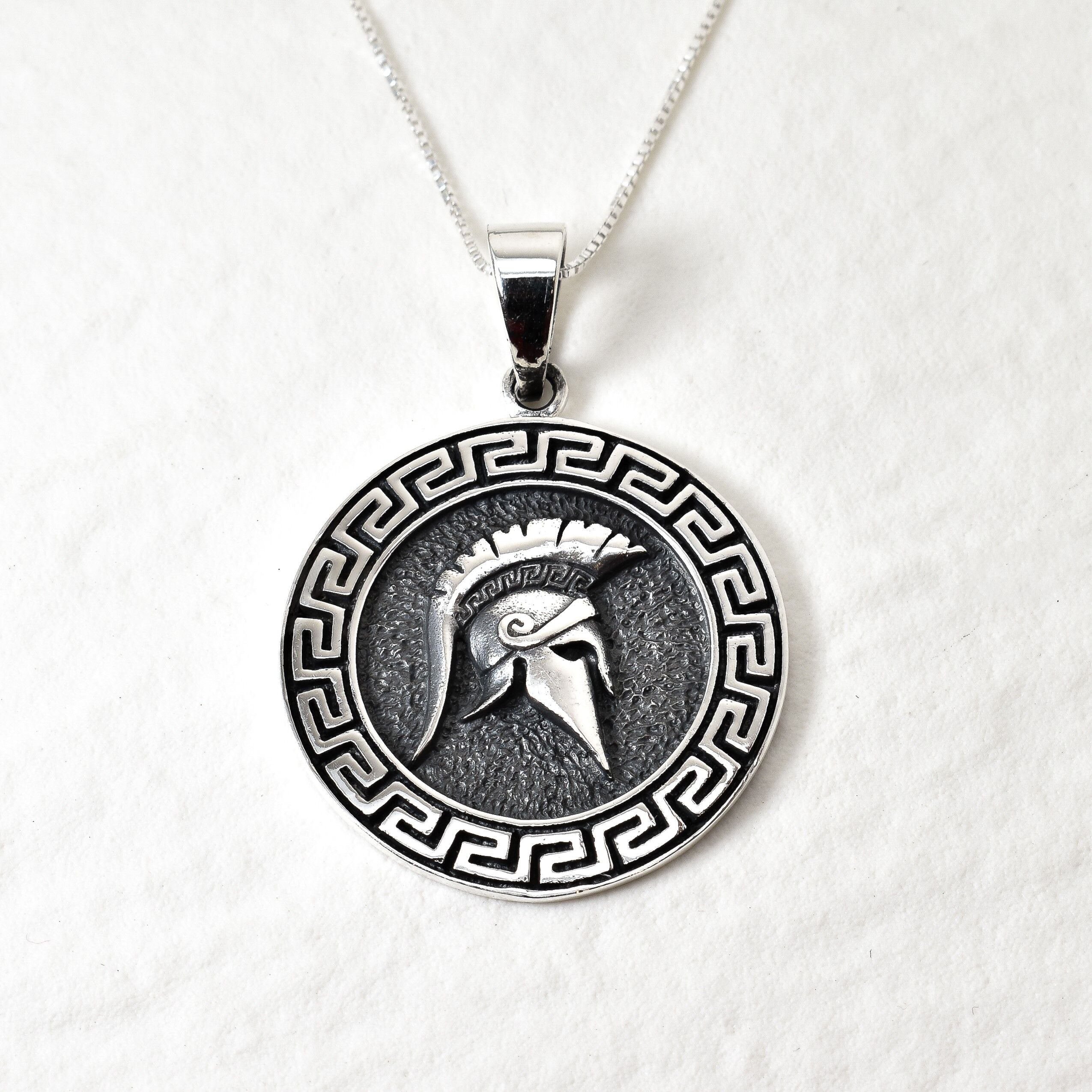 Warrior Helmet Pendant, Silver Spartan Necklace, Gladiator Pendant