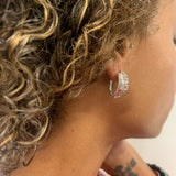 Wide statement diamond earrings set in Solid 925 Sterling Silver for women