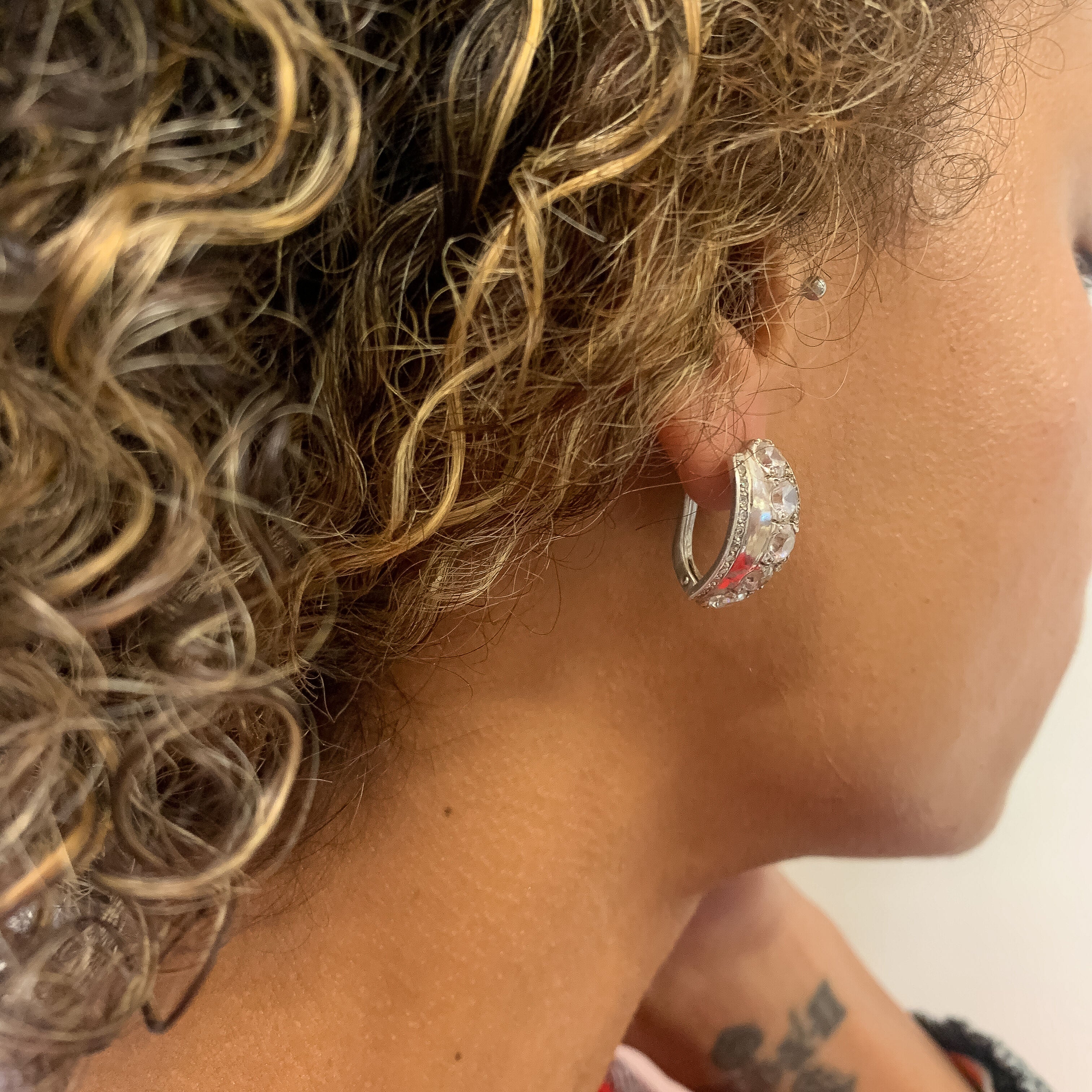 Wide statement diamond earrings set in Solid 925 Sterling Silver for women